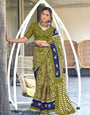 Handwoven Olive Green Ikat Patola Saree