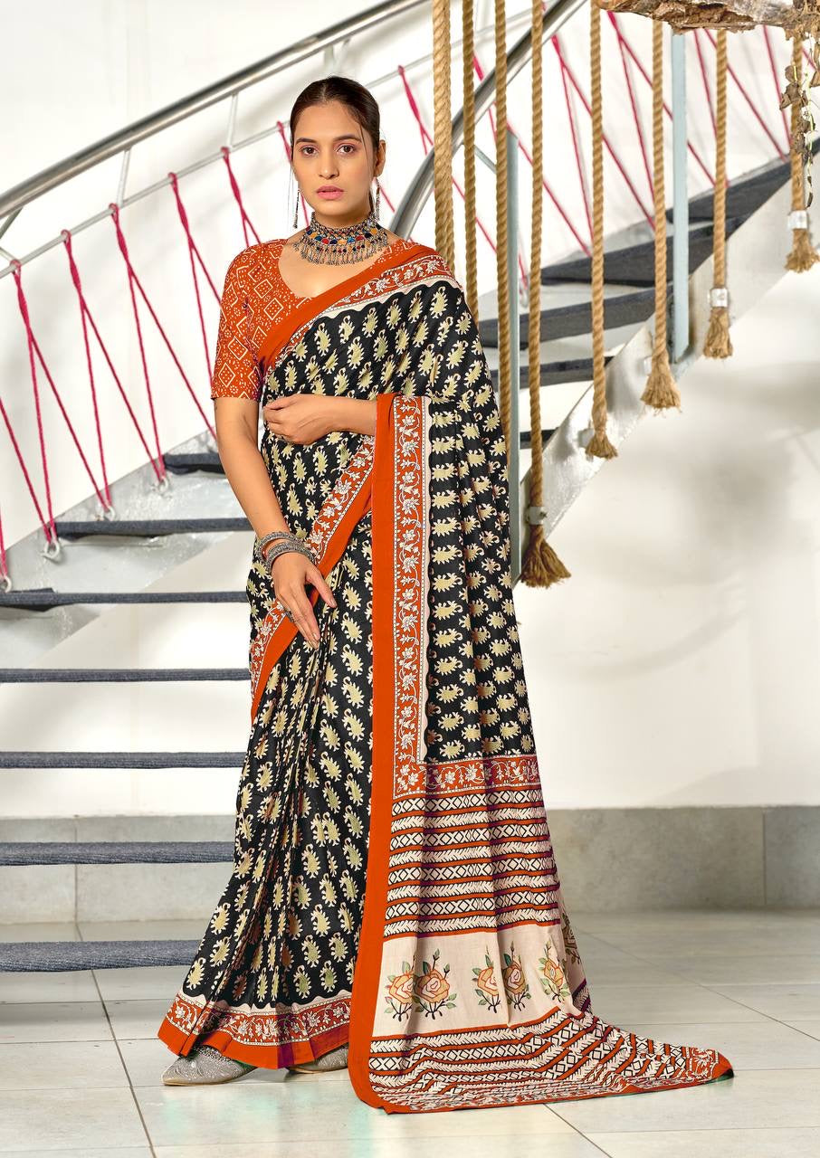 Black and Orange Patola Saree