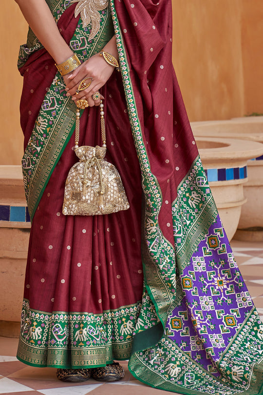 Regal Maroon Handwoven Patola Silk Saree