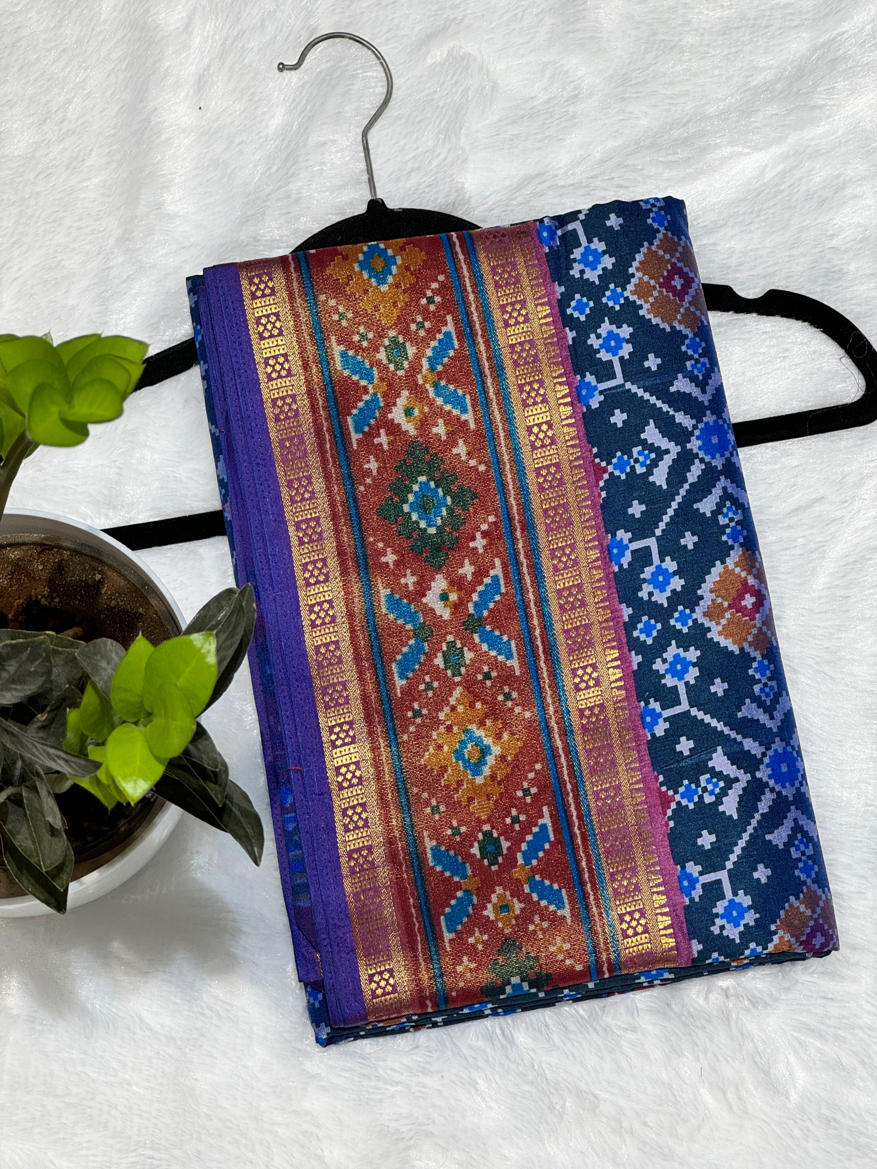 Navy Blue Patola Silk Saree MSM1004