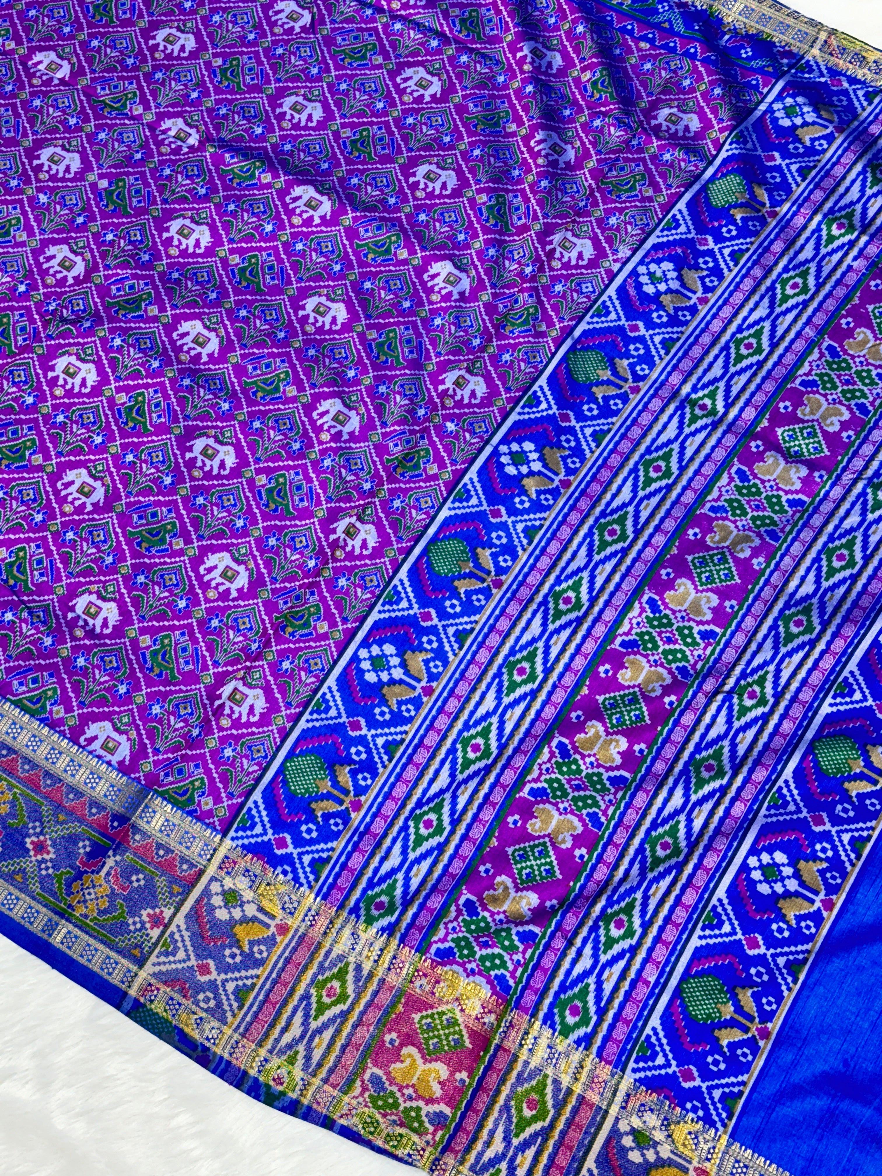 Blue and Rani Pink Patola Saree