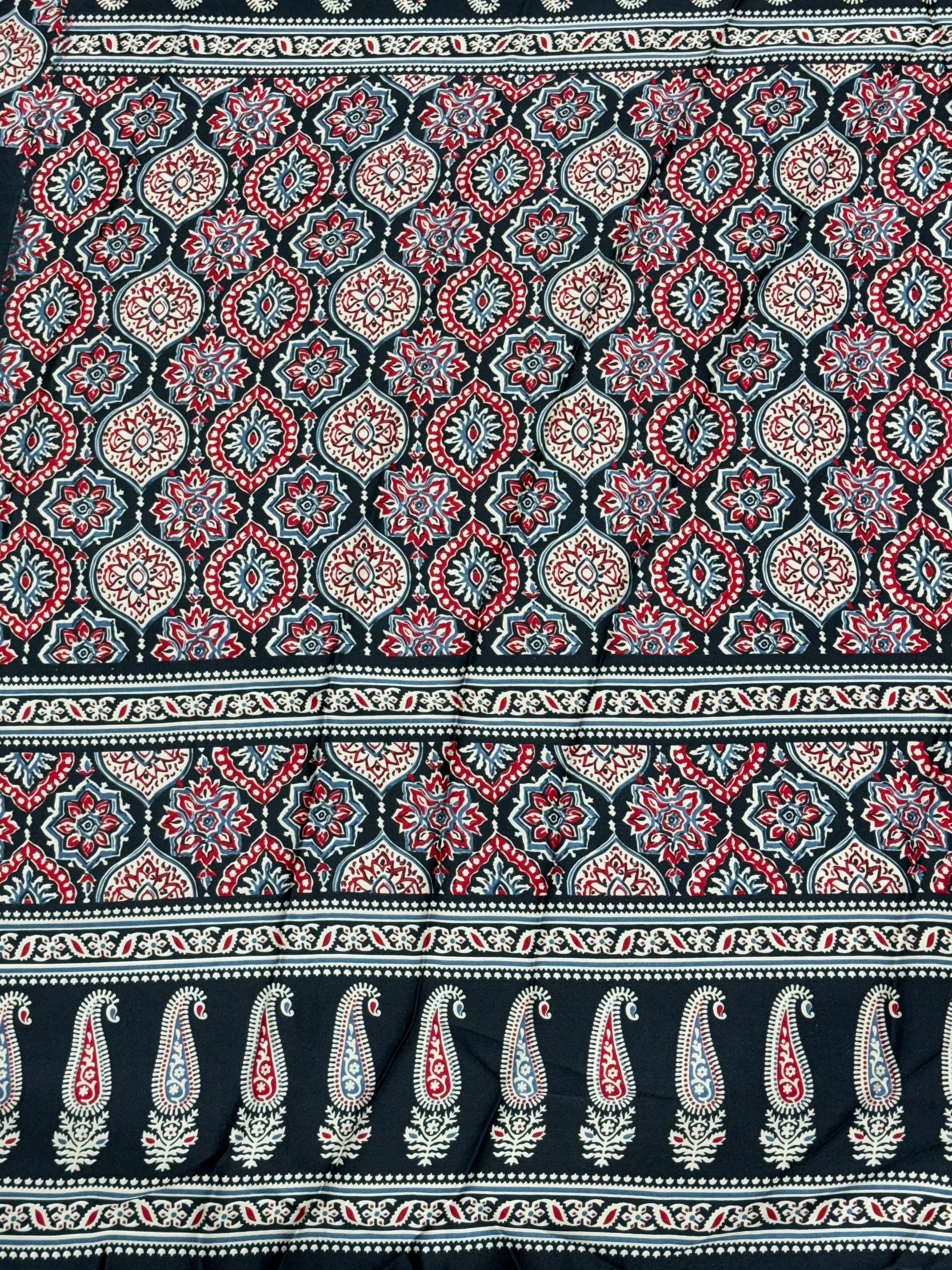 Black Ajrakh Printed Modal Silk Plain Saree