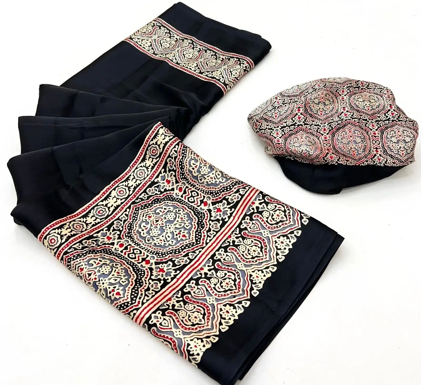 Midnight Black Ajrakh Gala Border Saree