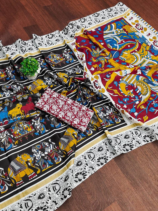 Vibrant Multicolor Kalamkari Cotton Saree