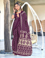 Wine Bandhani Print Cotton Saree