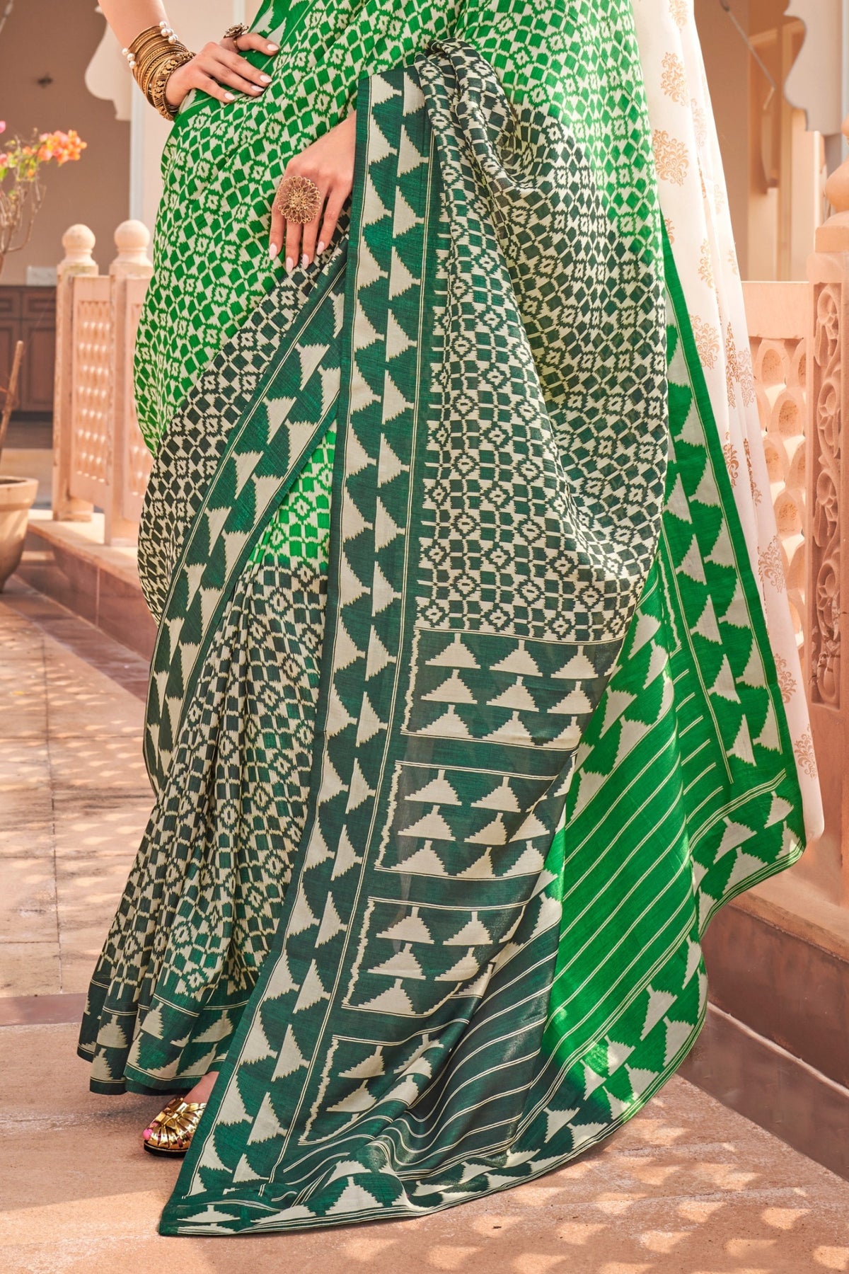 Green Silk Ikkat Patola Saree