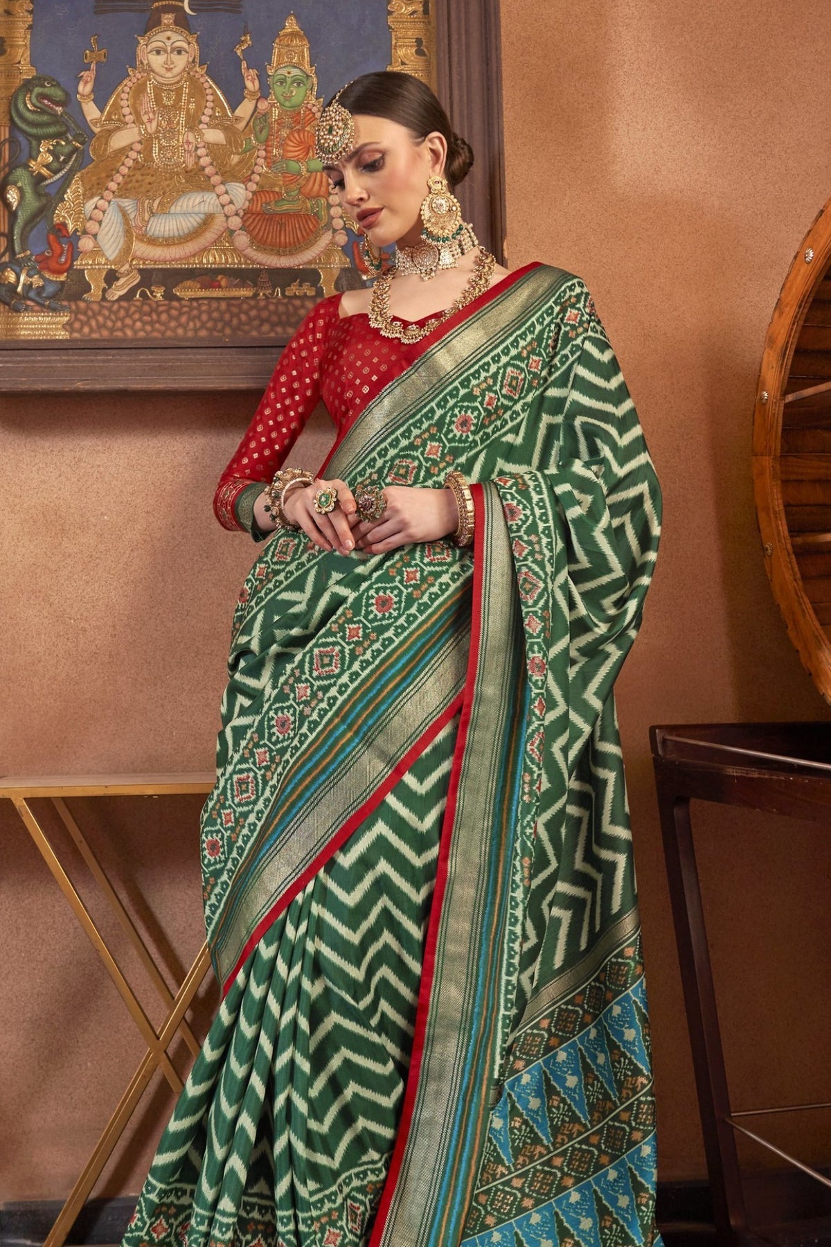 Emerald Green Ikat Patola Saree