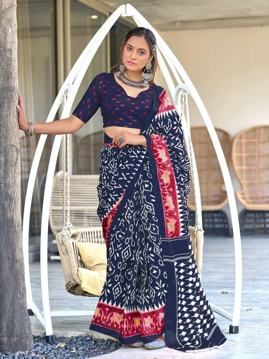 Handwoven Navy Blue Patola Ikat Saree