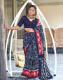 Handwoven Navy Blue Patola Ikat Saree