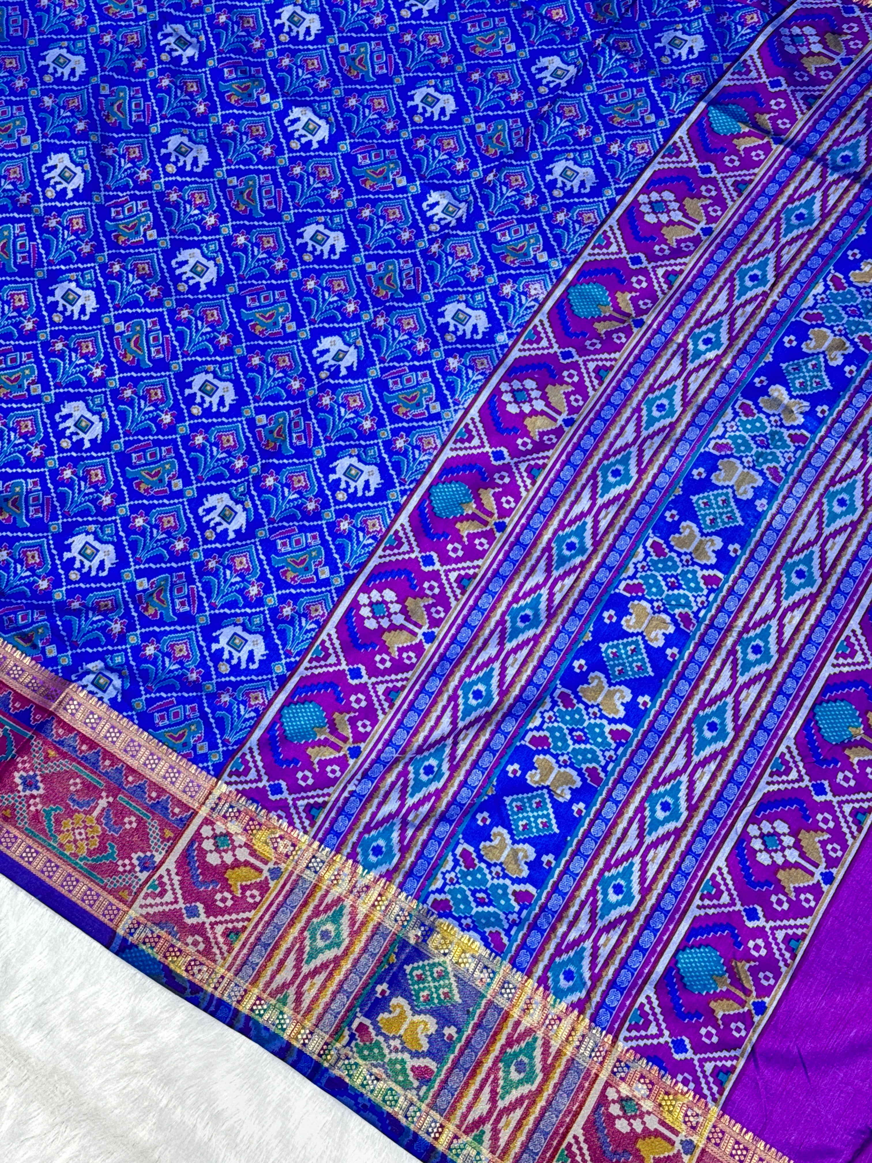 Blue & Magenta Patola Silk Saree