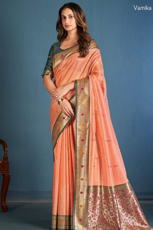 Graceful Peach Banarasi Katan Silk Saree