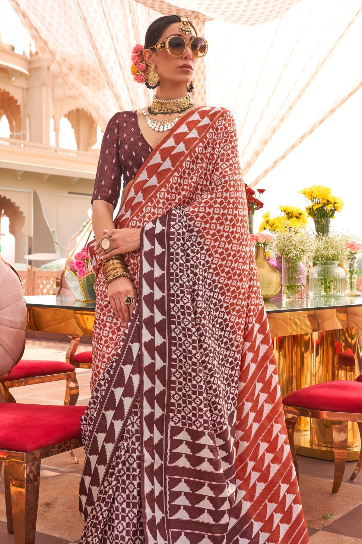 Brown Silk Ikkat Patola Saree