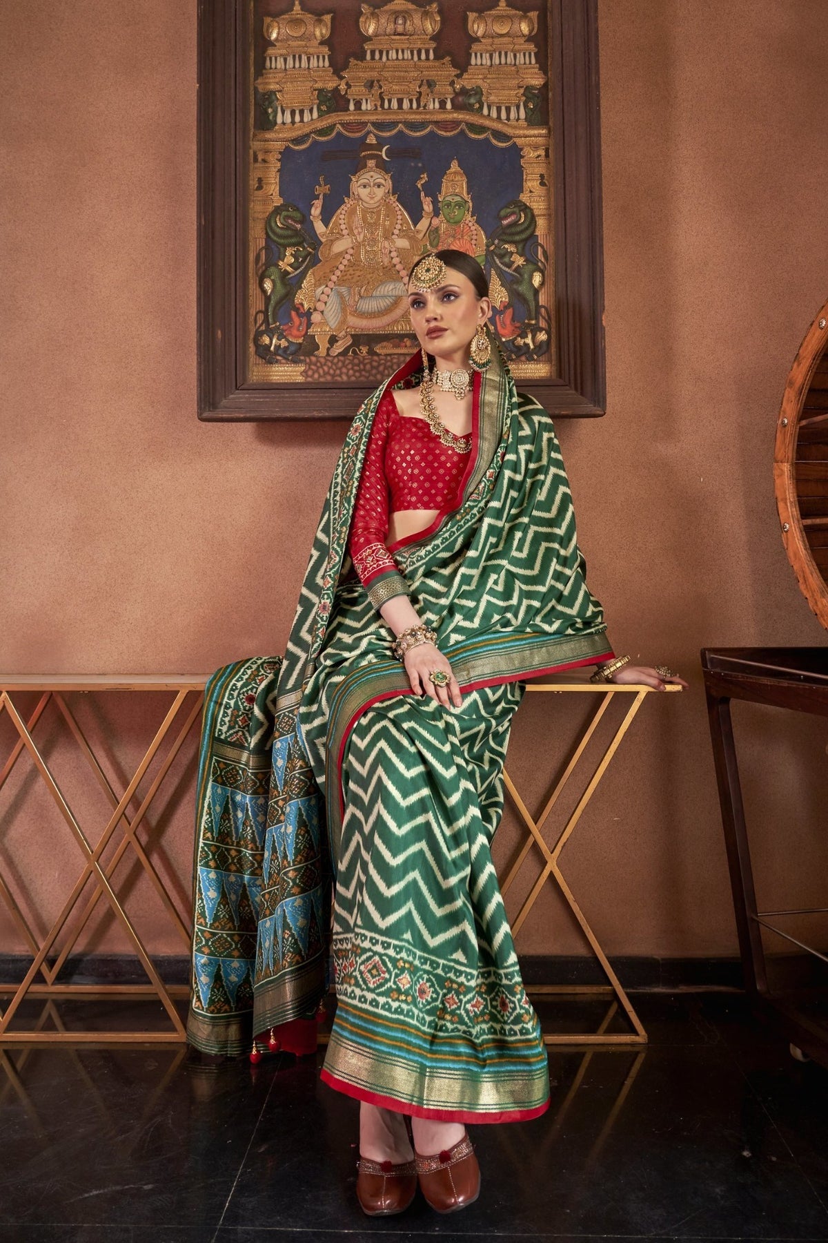 Emerald Green Ikat Patola Saree