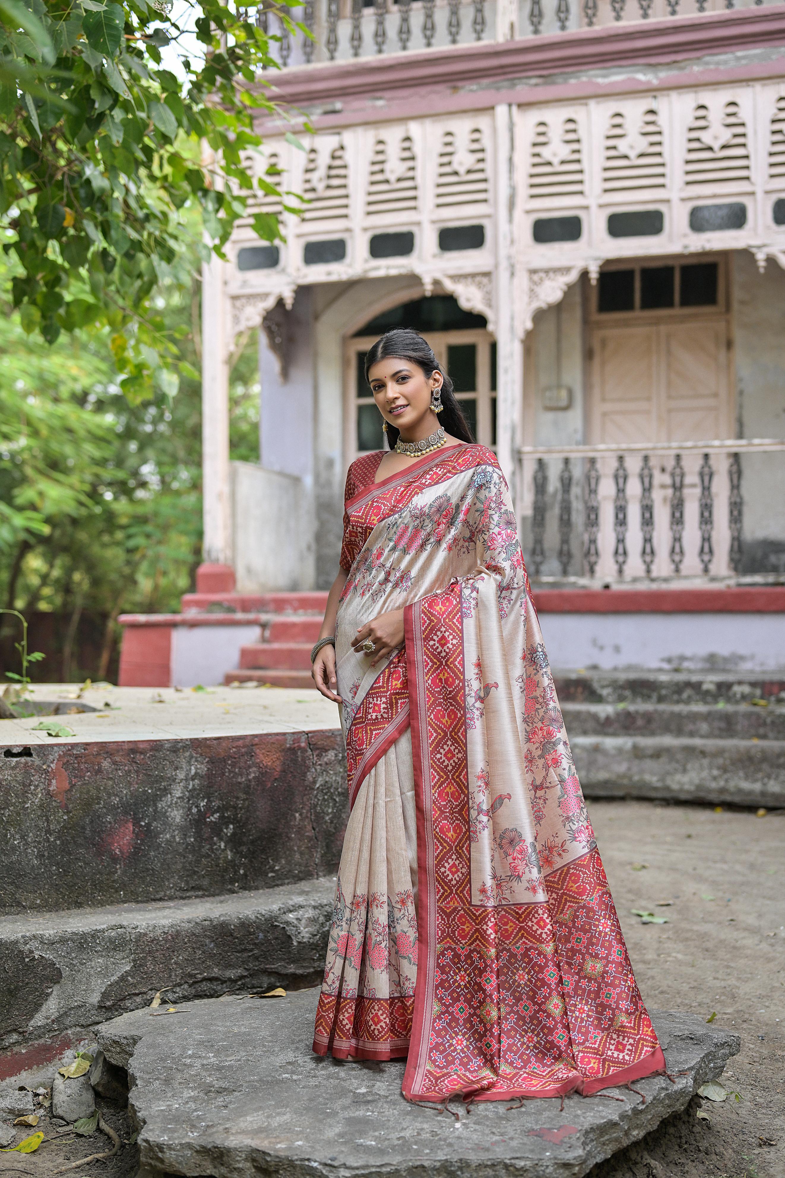 Red & Beige Patola Silk Saree