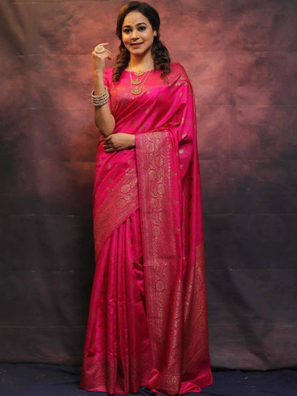 Pink Soft Silk Saree With Appealing Blouse Piece