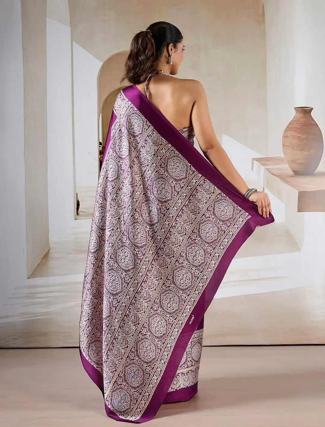 Royal Purple Ajrakh Gala Border Saree