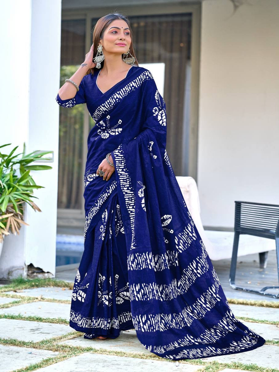 Royal Blue Handcrafted Bandhani Cotton Saree