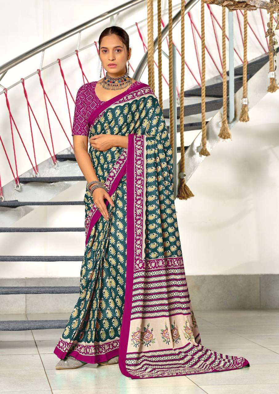 Teal and Magenta Patola Saree