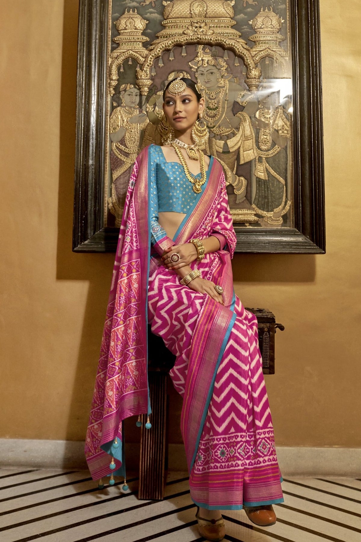 Radiant Pink Ikat Patola Saree