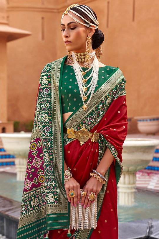 Crimson Red Handwoven Patola Silk Saree