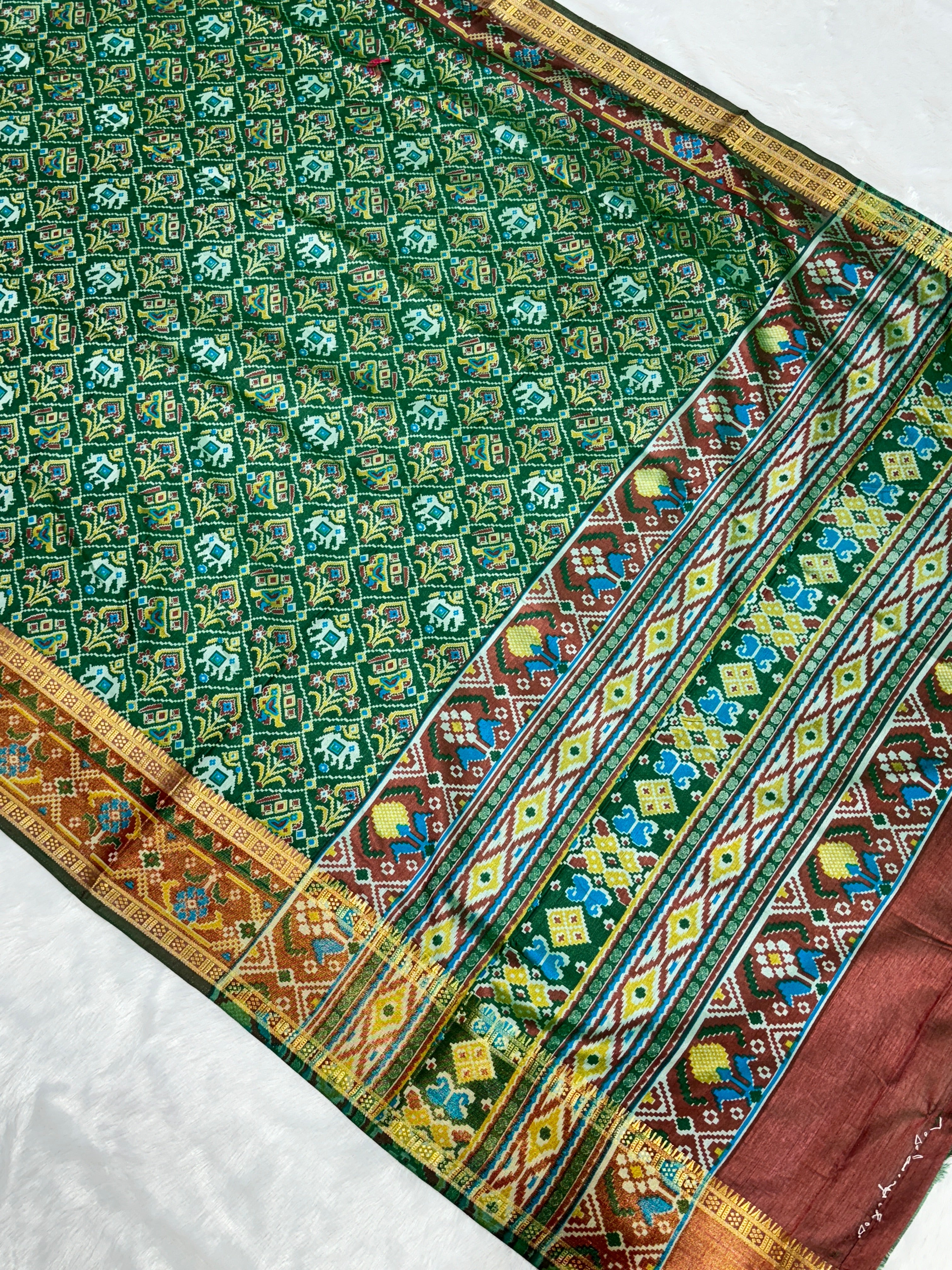 Emerald Green Patola Silk Saree
