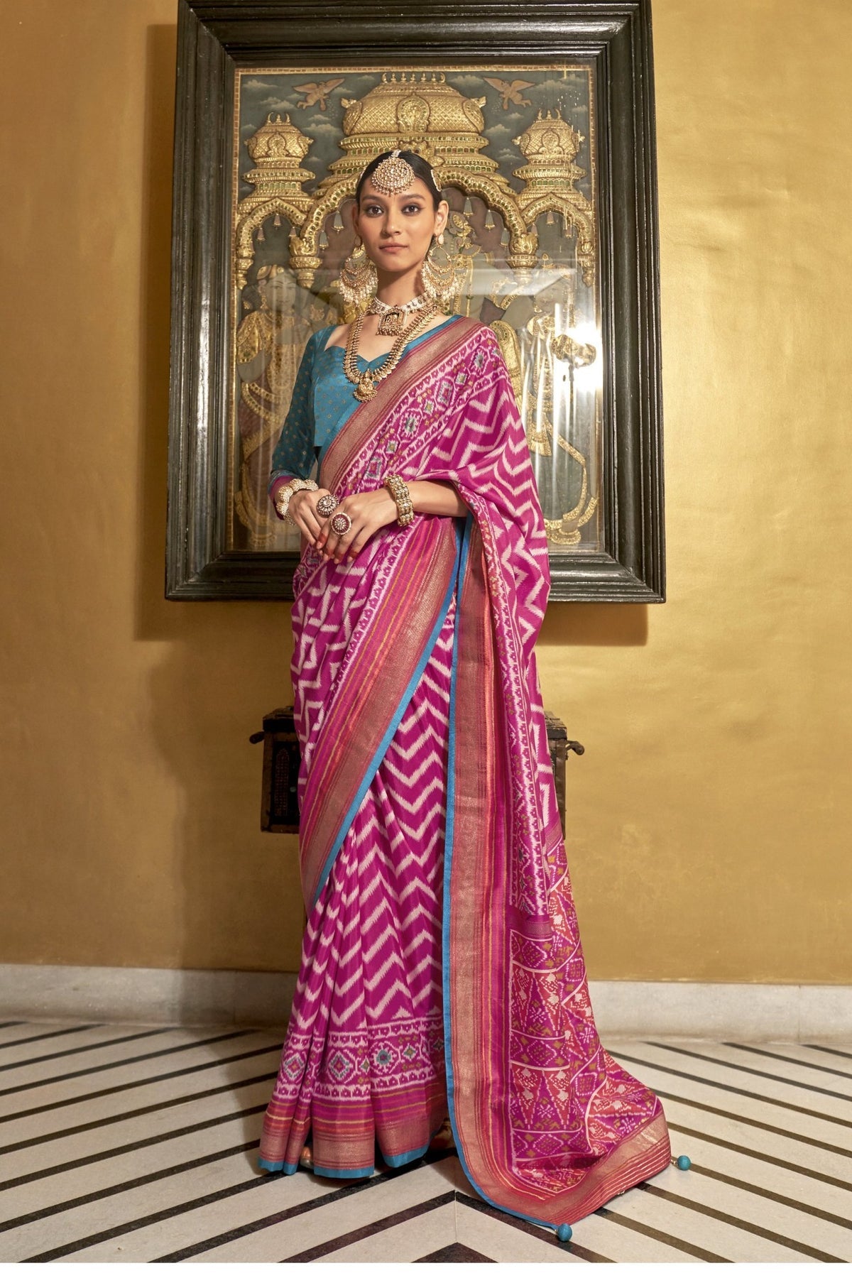 Radiant Pink Ikat Patola Saree