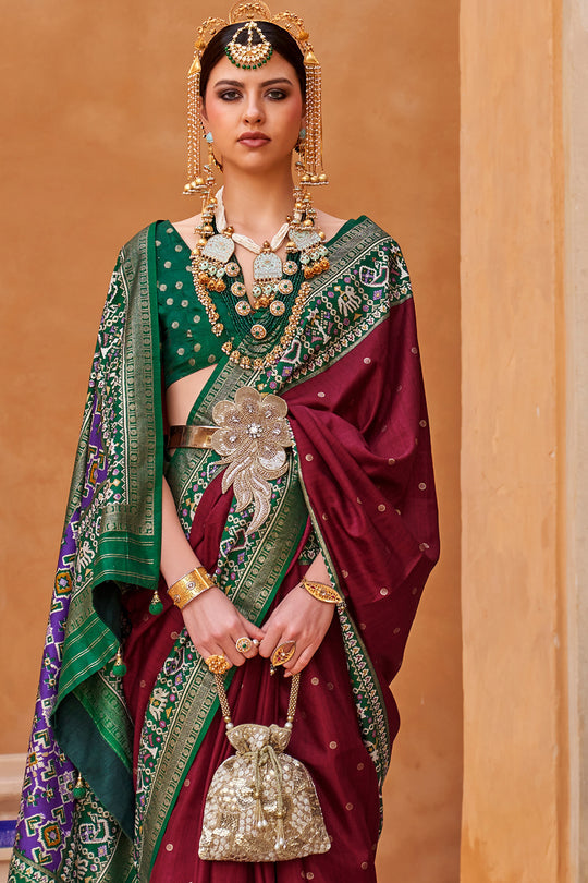 Regal Maroon Handwoven Patola Silk Saree
