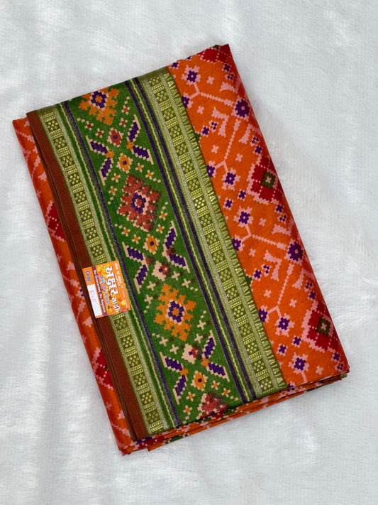 Orange Handwoven Patola Silk Saree