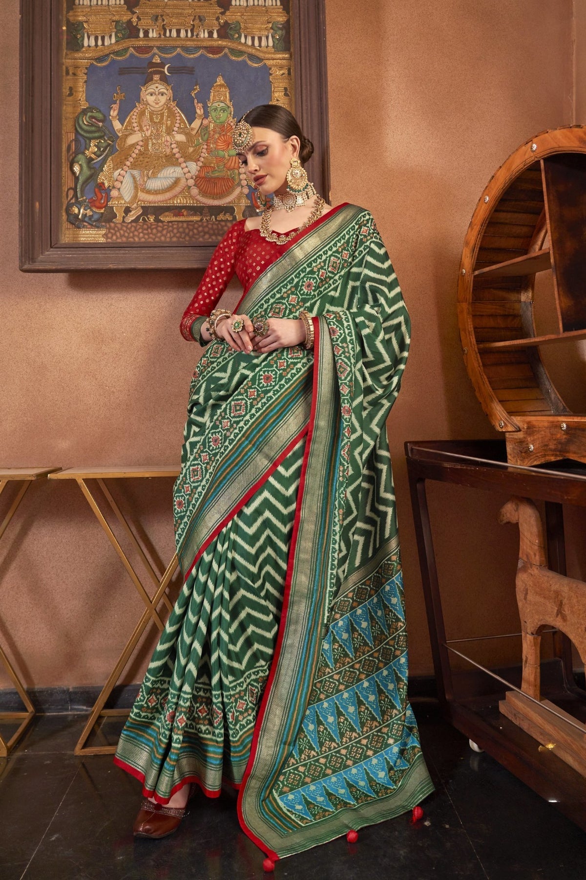 Emerald Green Ikat Patola Saree