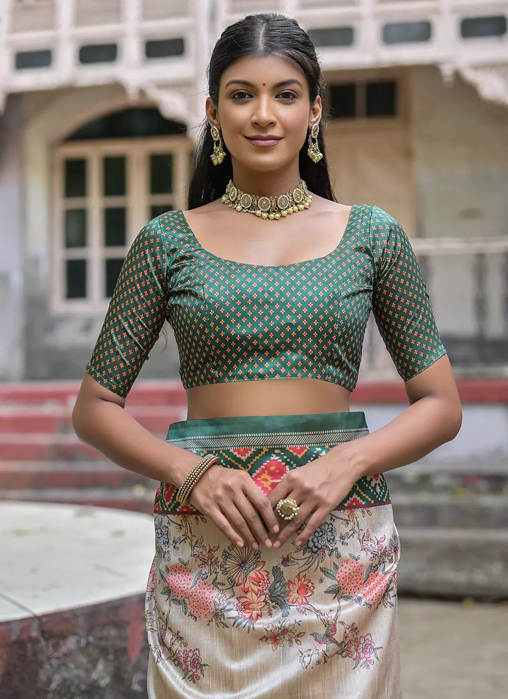Elegant Beige Patola Silk Saree