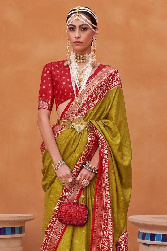 Olive Green Handwoven Patola Silk Saree