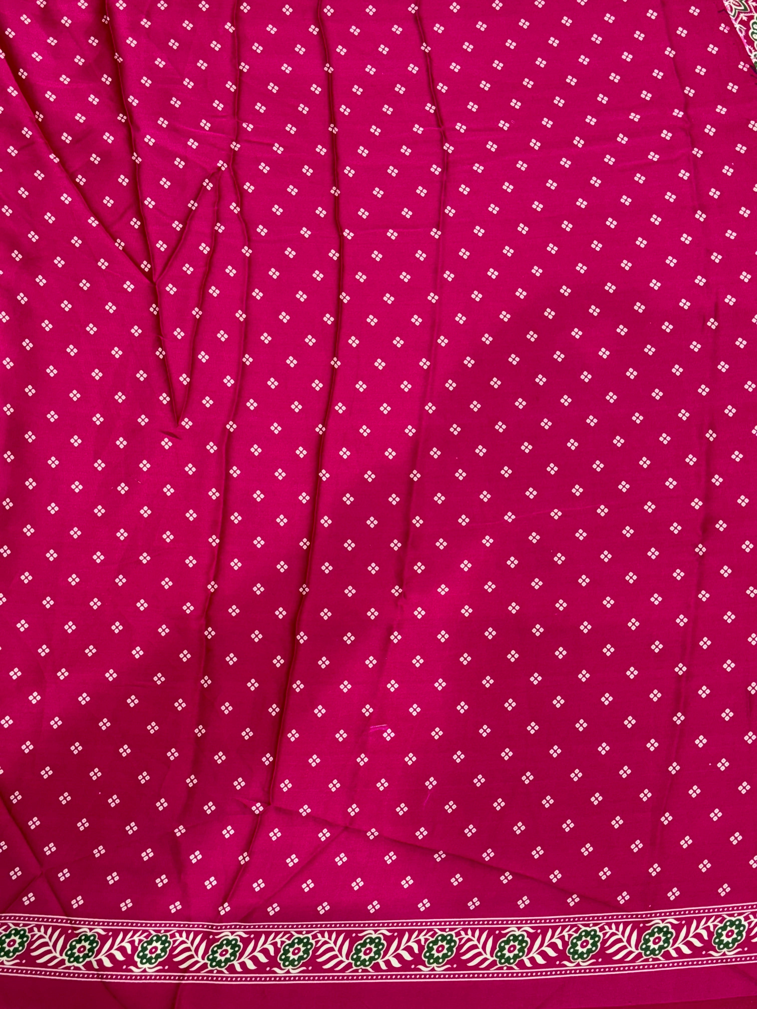 Rani Pink Printed Ajrakh Satin Crepe Silk Saree