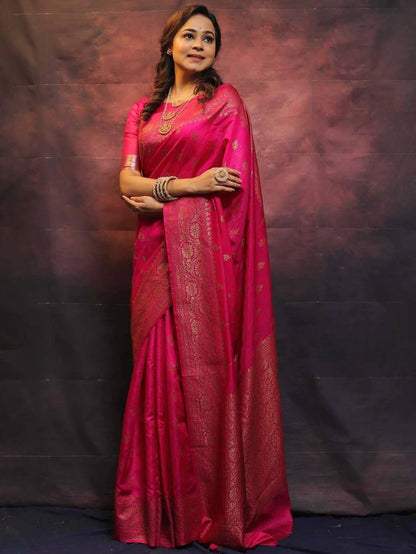 Pink Soft Silk Saree With Appealing Blouse Piece
