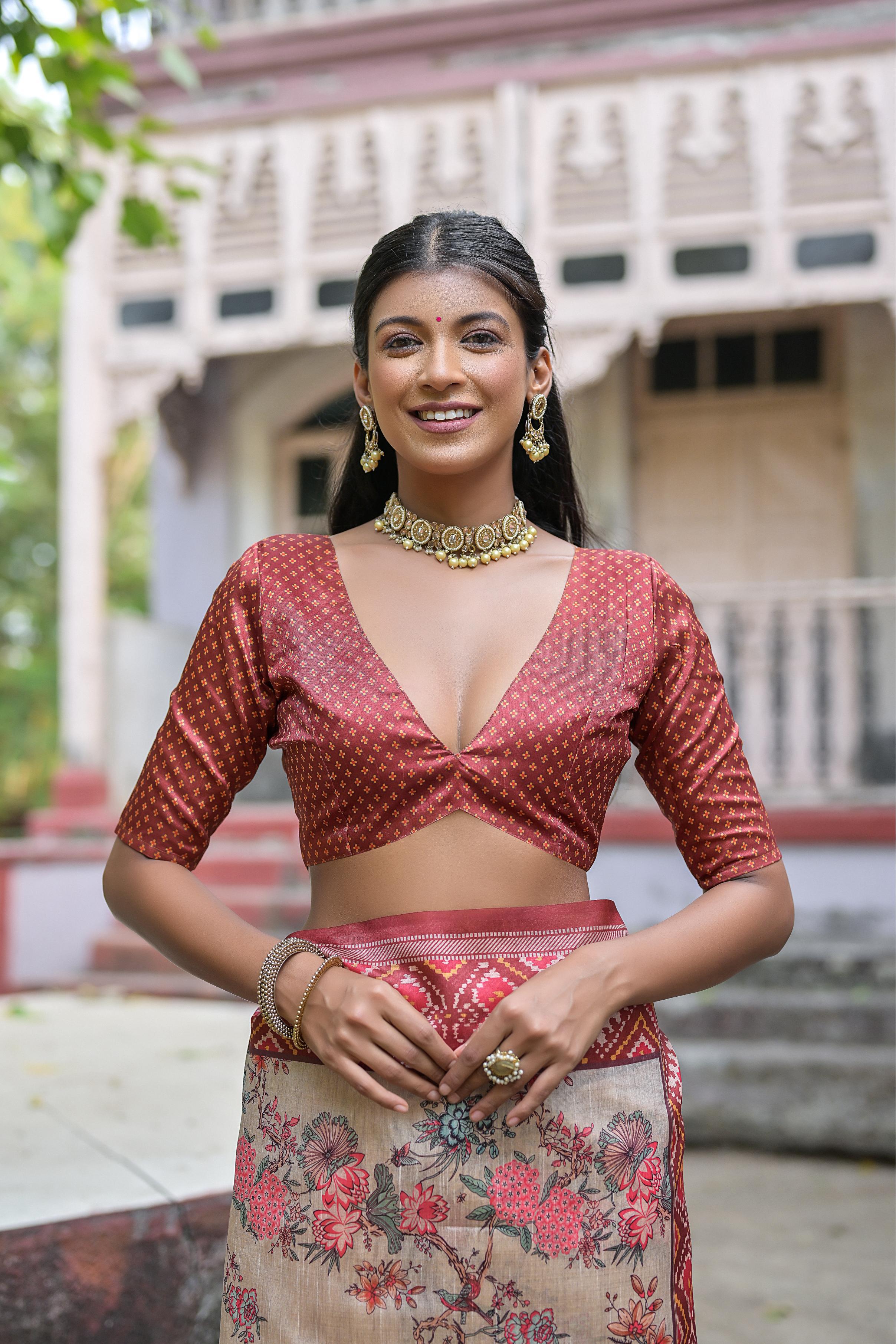 Red & Beige Patola Silk Saree