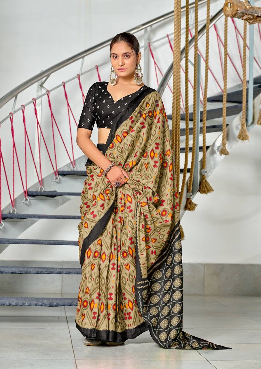 Beige and Black Patola Saree
