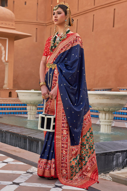 Navy Blue Handwoven Patola Silk Saree