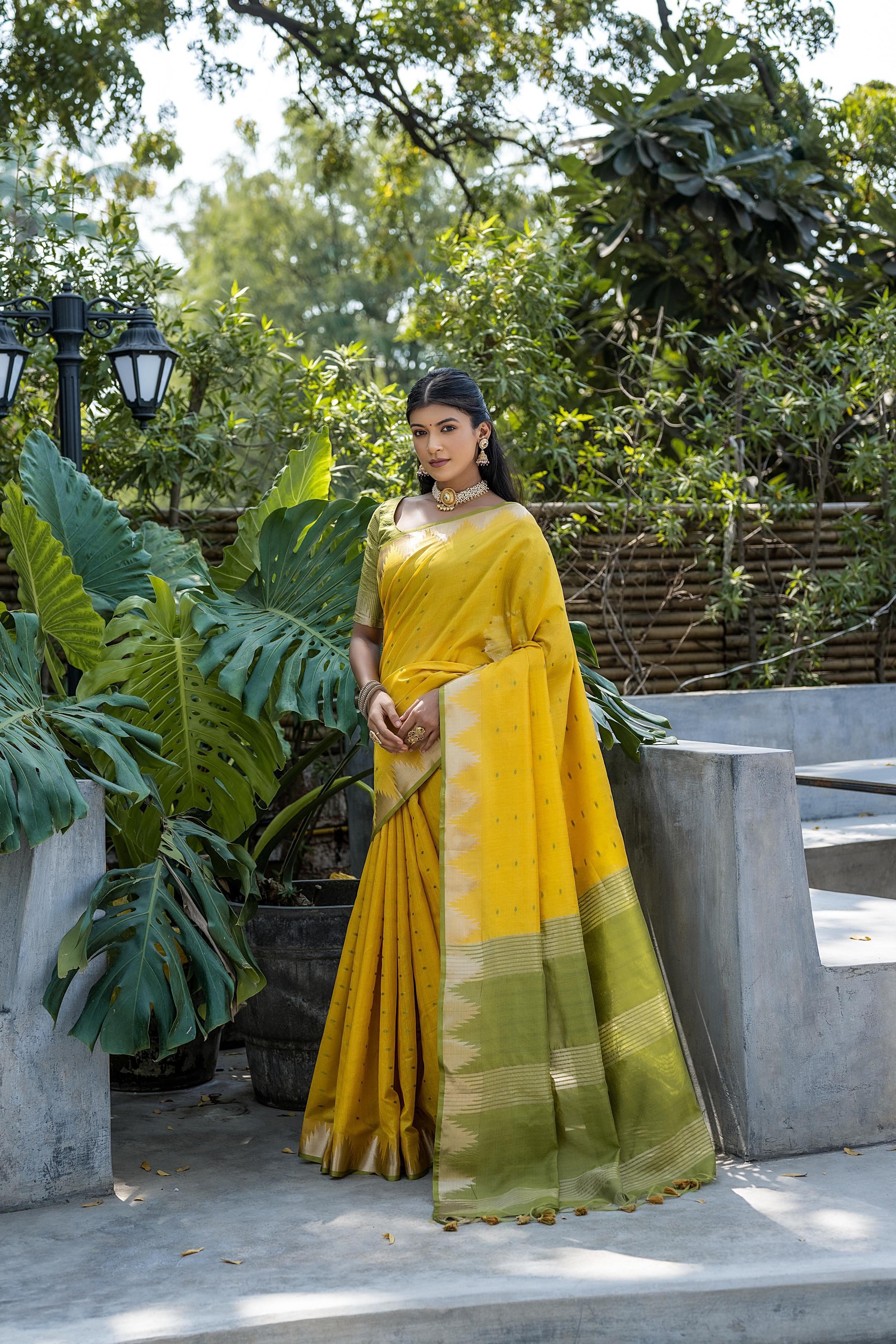 Yellow Zari Woven Banarasi Raw Silk Saree
