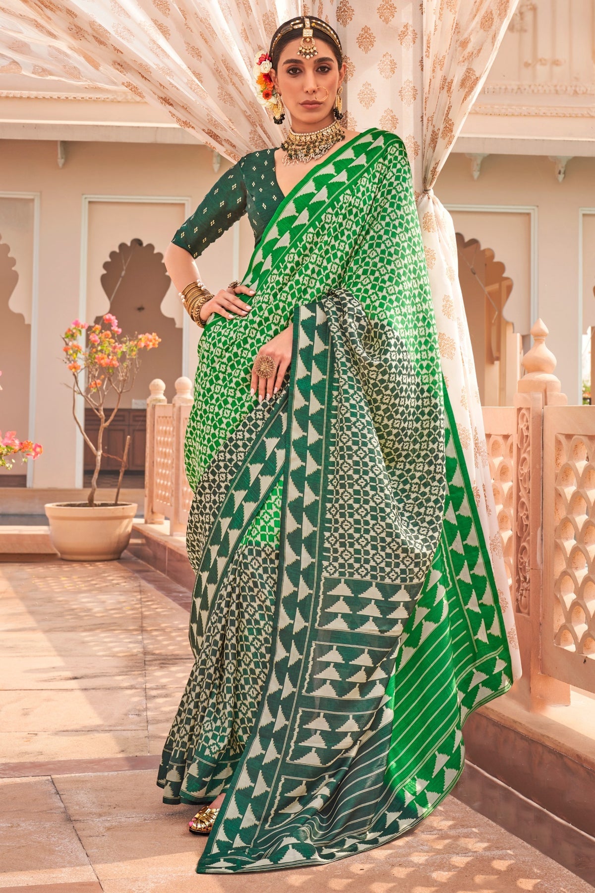Green Silk Ikkat Patola Saree