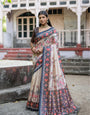 Black Patola Silk Blend Saree with Beige Body