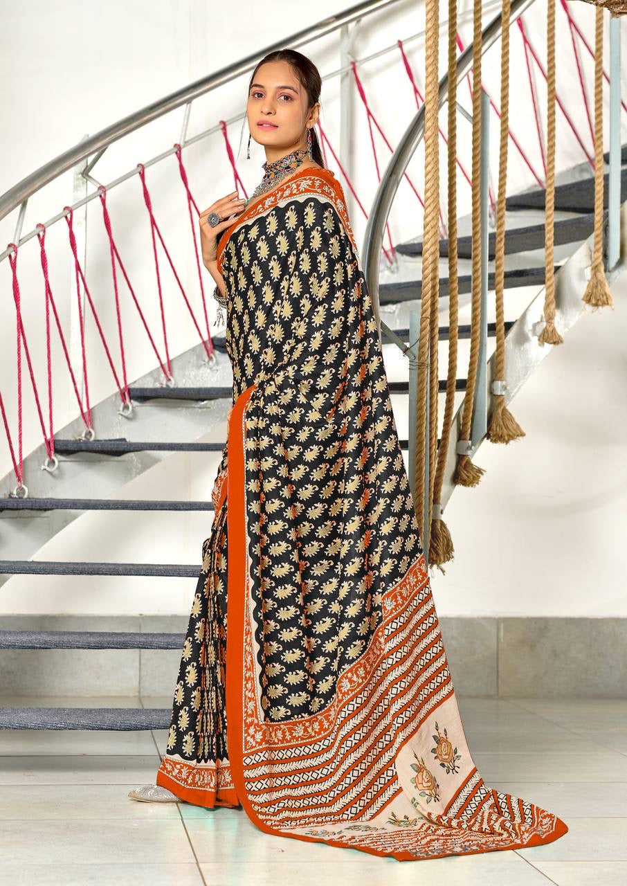 Black and Orange Patola Saree
