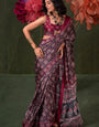 Black Ajrakh Printed Satin Crepe Silk Saree