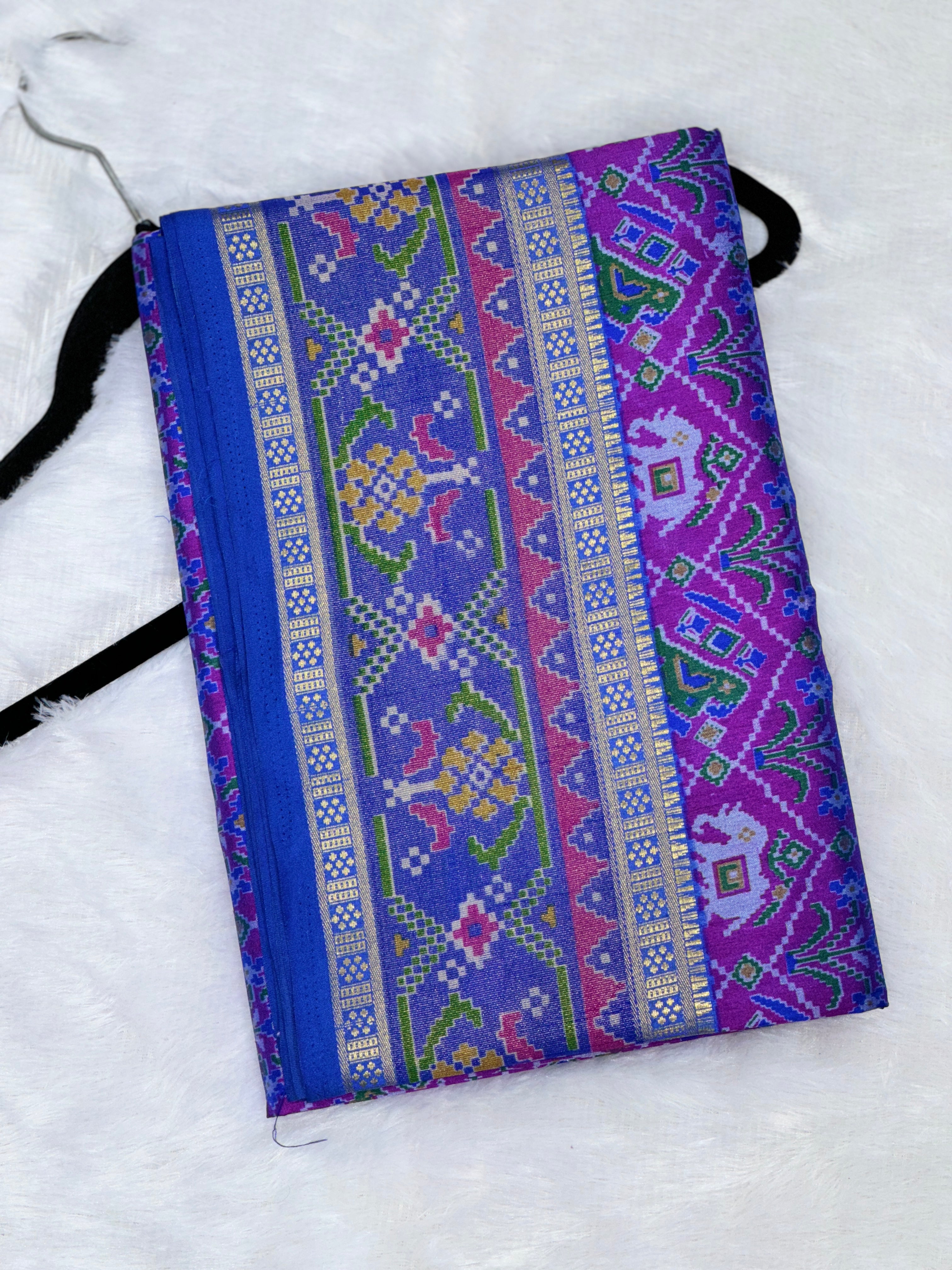 Blue and Rani Pink Patola Saree