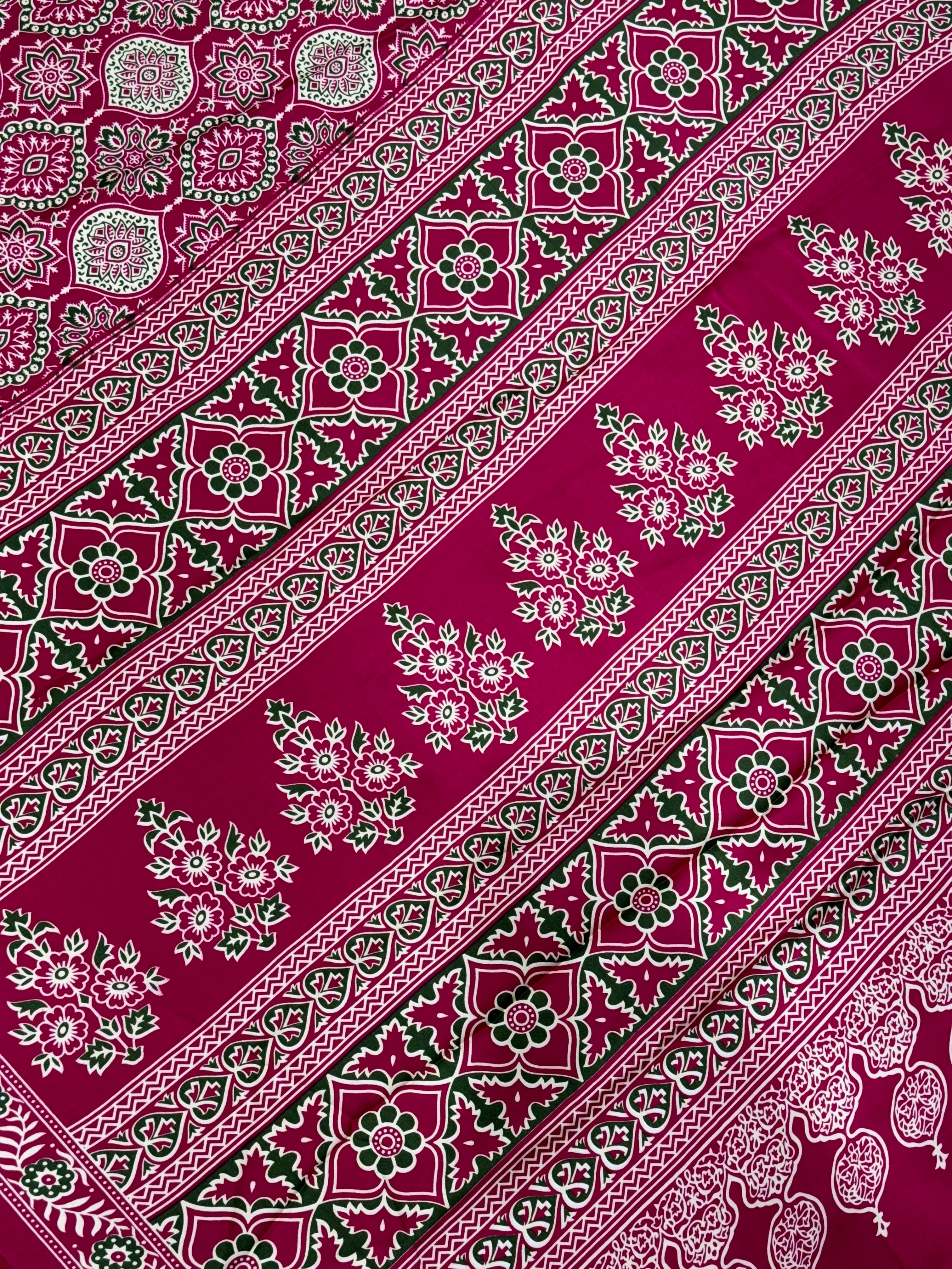 Rani Pink Printed Ajrakh Satin Crepe Silk Saree