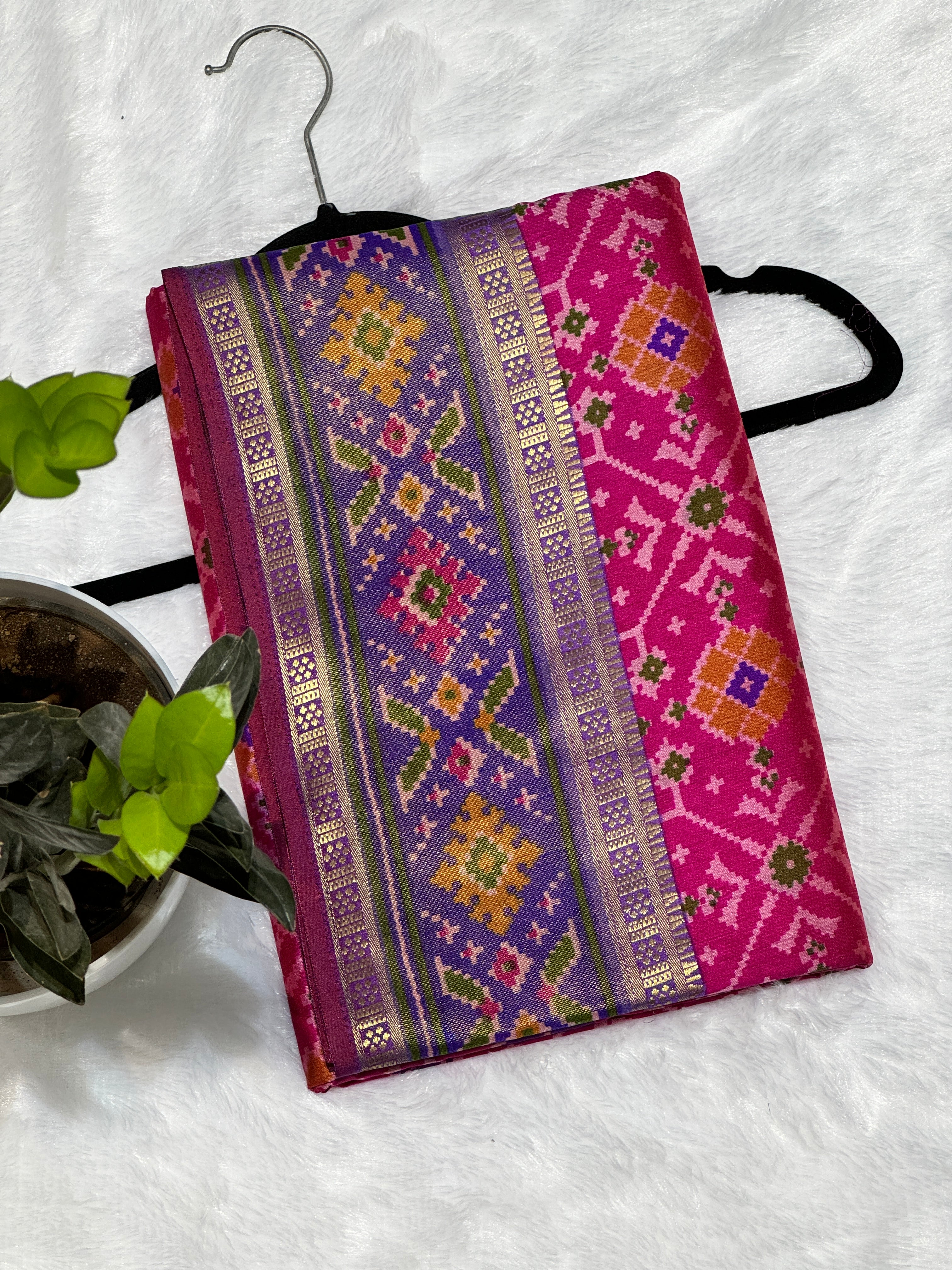 Rani Pink Patola Silk Saree MSM1003