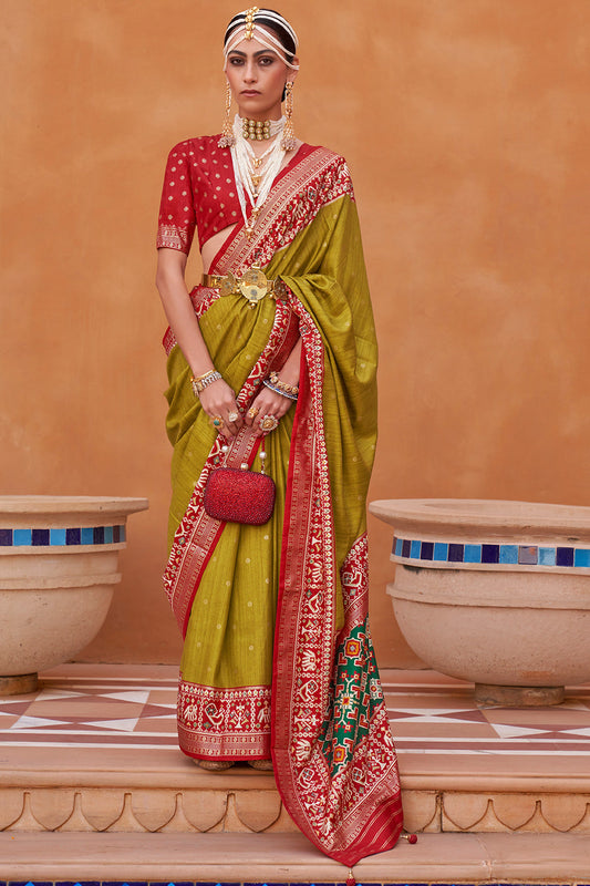 Olive Green Handwoven Patola Silk Saree