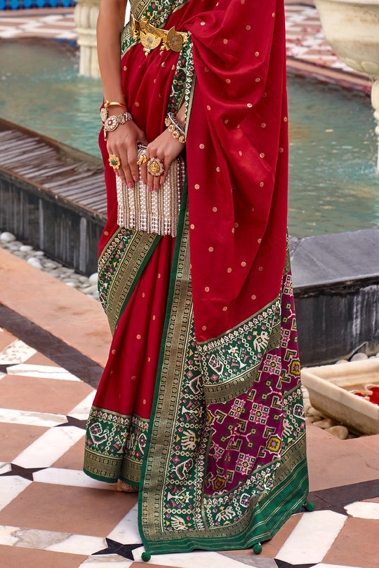 Crimson Red Handwoven Patola Silk Saree