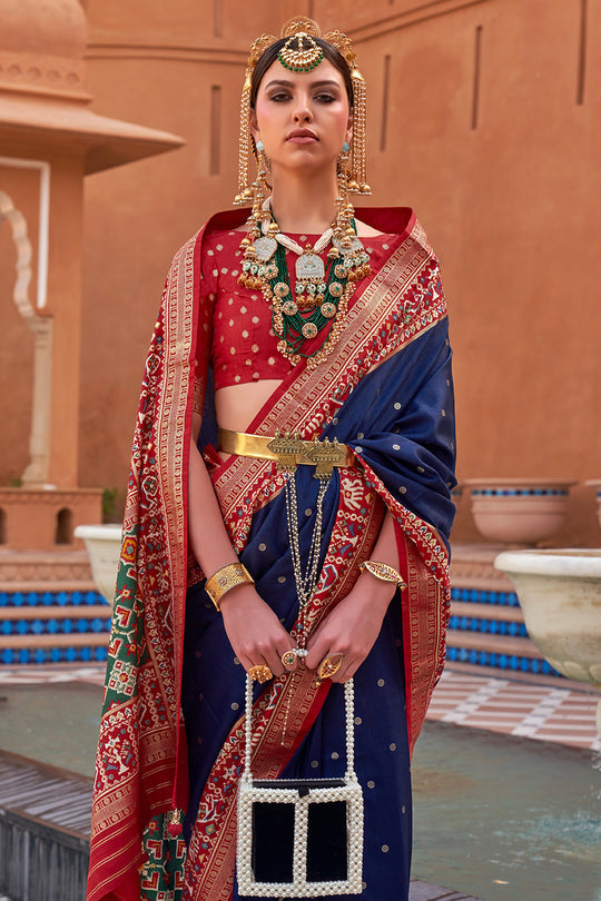 Navy Blue Handwoven Patola Silk Saree