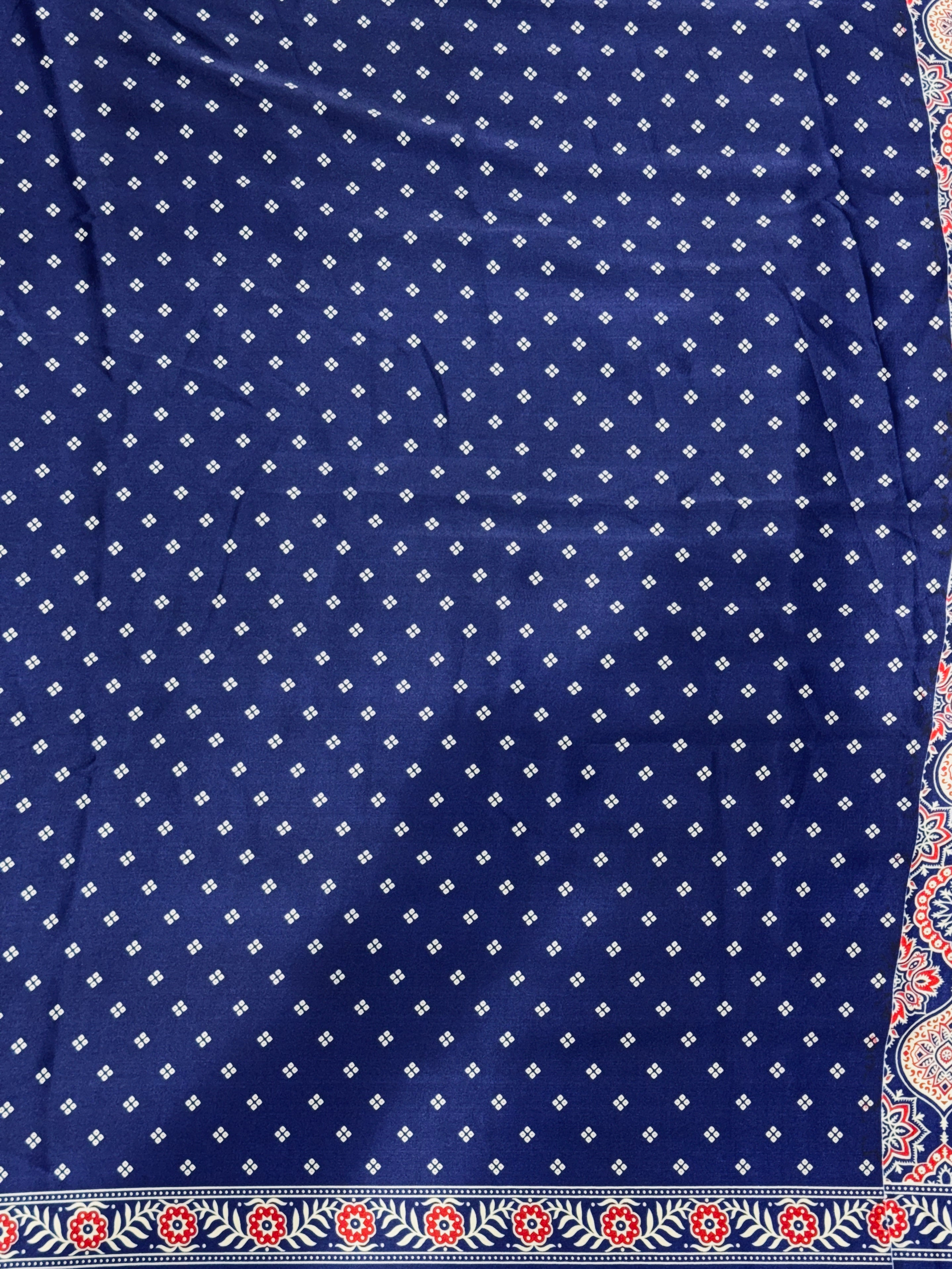 Blue Printed Ajrakh Satin Crepe Silk Saree