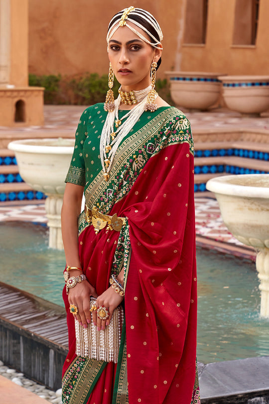 Crimson Red Handwoven Patola Silk Saree