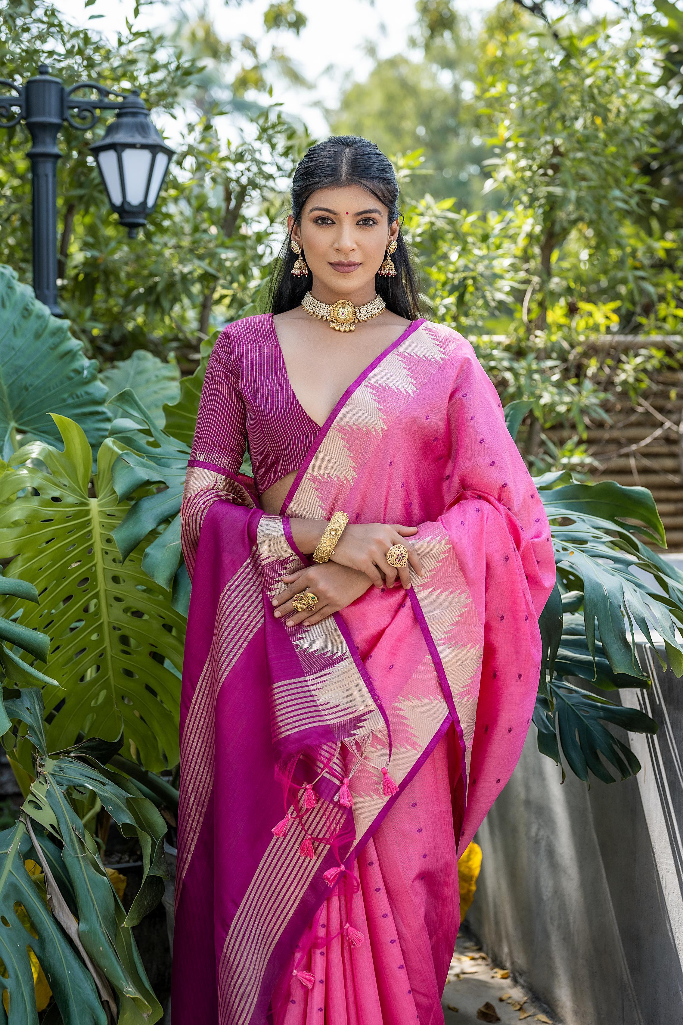 Pink Zari Woven Banarasi Raw Silk Saree